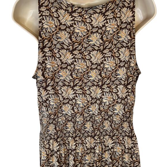 GARNET HILL Easy Smocked Maxi Dress Floral Print in Brown and Blue Women's Large - Picture 7 of 14